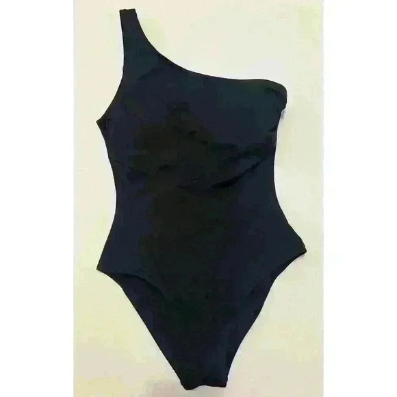 Reverie Land One Shoulder Slim & Sculpt One Piece Swimsuit Black NWT Size M - Picture 4 of 9
